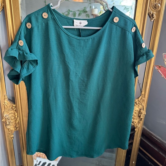 Betsey'S Boutique Shop Tops - Chic Teal Button-Detail‎ Blouse